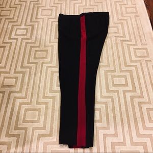 CROPPED BLACK PANTS WITH RED SIDE STRIPE